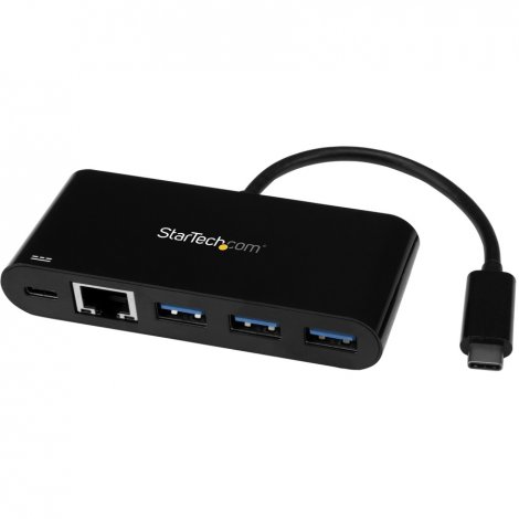 Startech HB30C3AGEPD | 3 Port USB-C Hub with Gigabit Ethernet & 60W Power Delivery Passthrough USB-C to 3xUSB-A 5Gbps USB 3.0 Type-C Adapter Hub