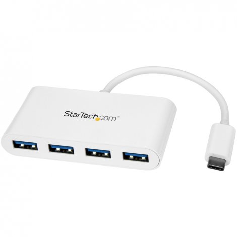 Startech HB30C4ABW | 4 Port USB C Hub with 4x USB-A (USB 3.0 SuperSpeed 5Gbps) USB Bus Powered Portable/Laptop USB Type-C Adapter Hub White