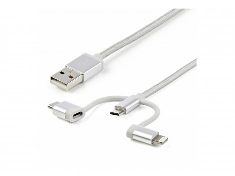 Startech LTCUB6GR | 6ft USB-A to Lightning USB-C Micro-USB Braided Nylon Charging Cable