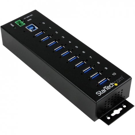 Startech ST1030USBM | 10 Port Industrial USB 3.0 Hub ESD and Surge Protection DIN Rail or Surface-Mountable Metal Housing