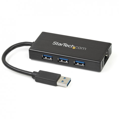 Startech ST3300GU3B | 3 Port Portable USB 3.0 Hub with Gigabit Ethernet Adapter NIC 5Gbps Aluminum w/ Cable