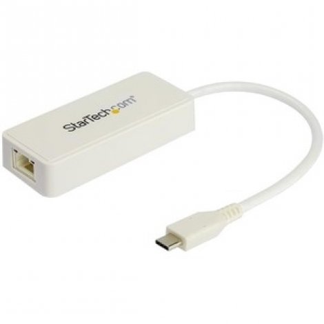 Startech US1GC301AUW | USB C to Gigabit Ethernet Adapter with USB A Port White 1Gbps NIC USB 30/31 Type C to RJ45 Port/LAN Network Adapter TB3