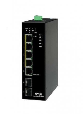 Tripp Lite NGI-U05C2POE4 | 4-Ports PoE+ 1000Base-T + 1-Port 1GbE RJ-45 + 2-Ports SFP mini-GBIC L2 Unmanaged Rail-Mountable Gigabit Ethernet Switch
