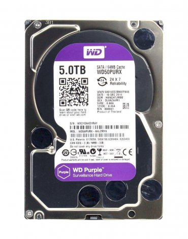 Western Digital WD50PURX-64LZMYO | Purple 5TB 5400RPM SATA 6Gbps 64MB Cache 3.5-inch Hard Drive
