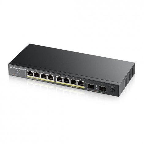 Zyxel GS1100-10HP-GB0102F | 8 x Ports PoE+ 1000Base-T + 2 x SFP Ports L2 Unmanaged 1U R-M GE Network Switch