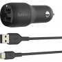 Belkin CCE001bt1MBK | BoostCharge Dual USB-A Car Charger 24W + USB-A to USB-C Cable