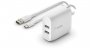 Belkin WCE001dq1MWH | Boost Charge 24-Watts Dual USB Type-A Wall Charger with USB Type-C Cable