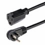 Startech RFX-6F-POWER-CORD | 6ft (2m) Right Angle NEMA 5-15P to NEMA 5-15R 13A 125V 16AWG Power Extension Cord Black